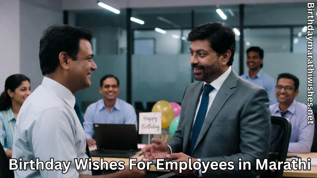 Manager congratulating employee during office birthday celebration