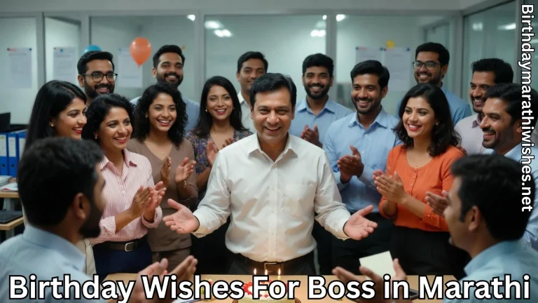 Office team celebrating boss birthday together and birthday wishes for boss in marathi text