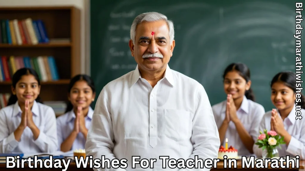 Respected teacher standing in classroom as students greet on birthday