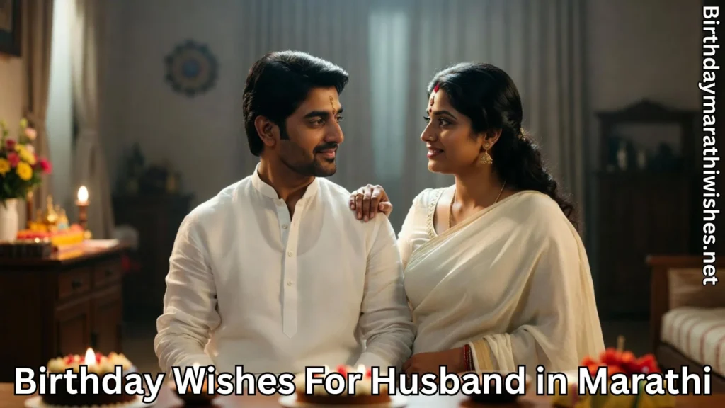 Romantic Marathi couple in traditional attire celebrating husband birthday