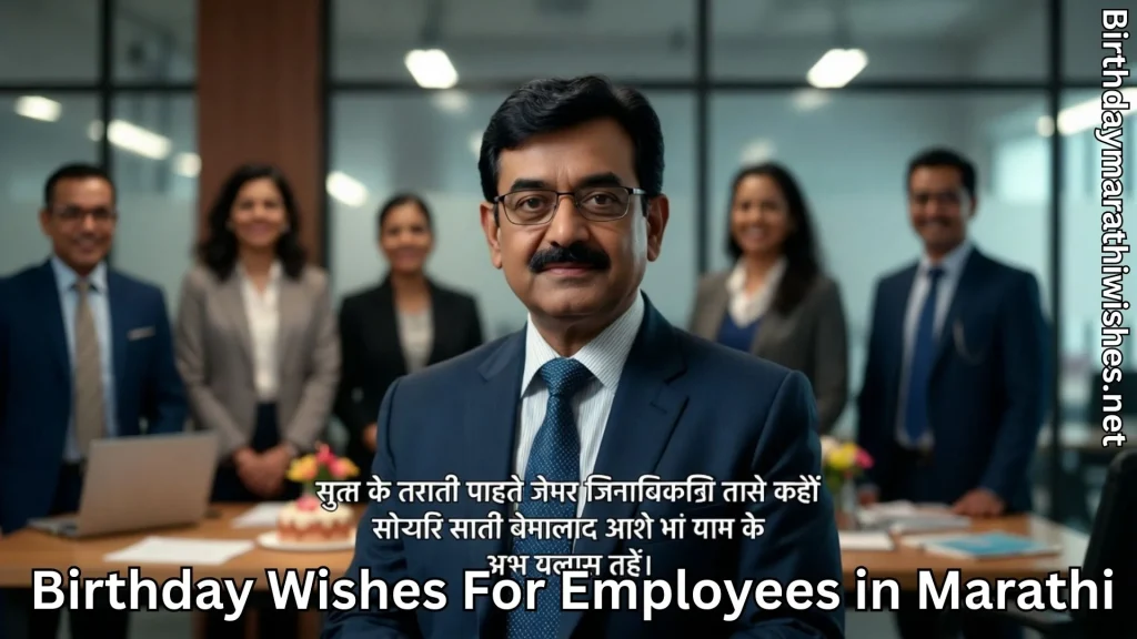Senior manager standing confidently with team during office birthday moment