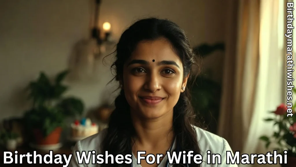 Smiling wife portrait in warm home setting during birthday celebration
