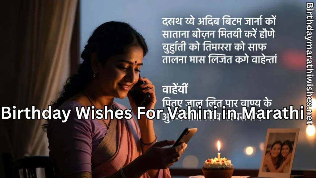 Vahini talking on phone beside cake in cozy home birthday moment