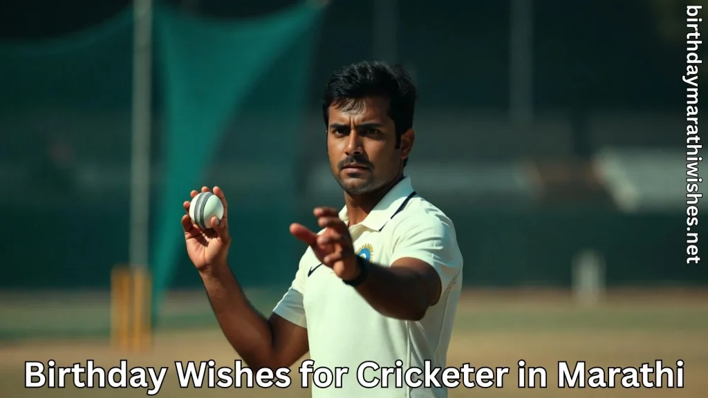 Bowler aiming delivery with birthday wishes for cricketer in marathi theme