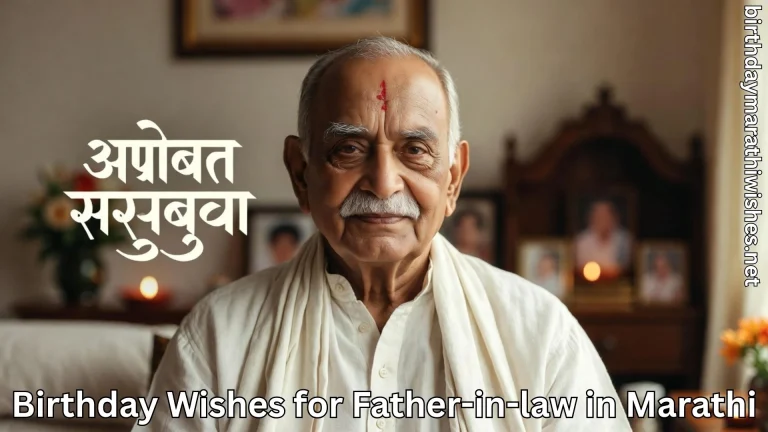 Elderly father-in-law portrait with birthday wishes for father-in-law in marathi text