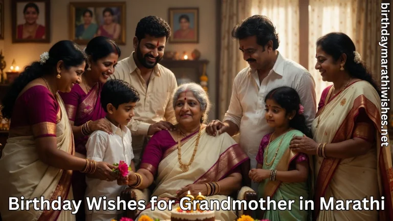 Family celebrating grandmother birthday and birthday wishes for grandmother in marathi text