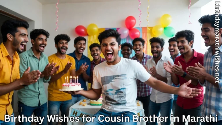 Friends cheering cousin brother with birthday wishes for cousin brother in marathi text