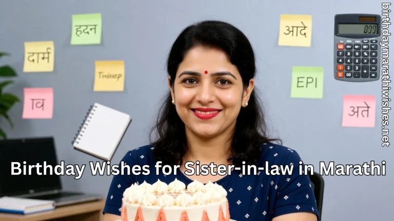 Smiling woman holding cake with birthday wishes for sister-in-law in marathi text