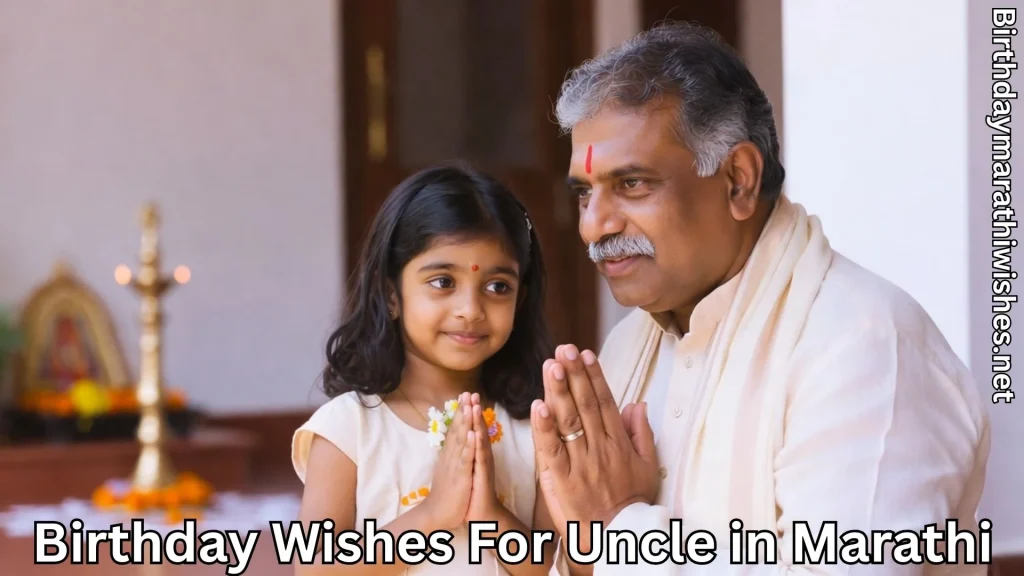 Uncle and niece doing namaskar at home during traditional birthday celebration