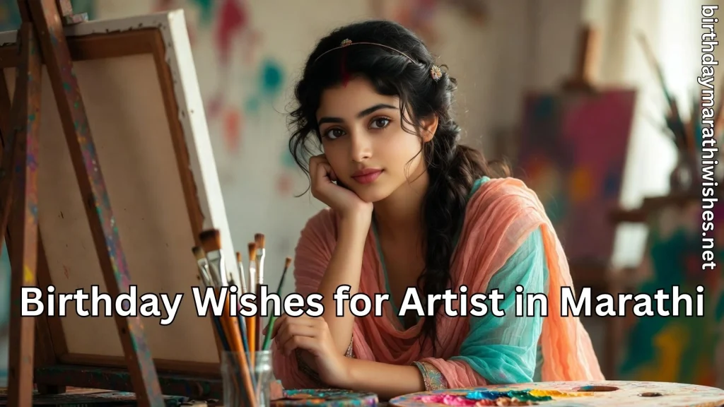 Young female artist sitting thoughtfully near canvas and paint brushes